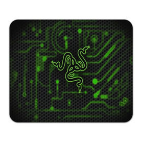 Коврик для мышки прямоугольный с принтом RAZER CARBON в Рязани, натуральный каучук | размер 230 х 185 мм; запечатка лицевой стороны | game | razer | texture | зеленый | игровое лого | игромания | игры | рэйзер | текстуры