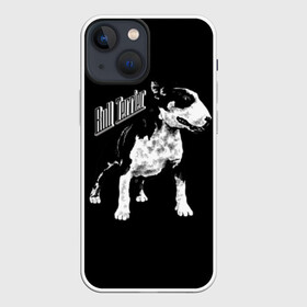 Чехол для iPhone 13 mini с принтом Бультерьер в Рязани,  |  | angry | animals | authority | black and white | breed | bull terrier | cool | dog | fight | illustration | inscription | spotted | supreme | swag | wild | авторитет | бойцовый | бультерьер | верховный | дикий | животные | злой | иллюстрация | крутой | н |