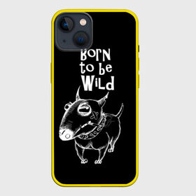 Чехол для iPhone 13 с принтом Born to be wild в Рязани,  |  | angry | animals | authority | b | black and white | bull terrier | bully | cool | dog | fight | illustration | swag | thug | wild | авторитет | бандит | бойцовый | бультерьер | дикий | животные | злой | иллюстрация | крутой | надпись | ошейник | п