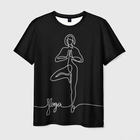 Мужская футболка 3D с принтом Йога в Рязани, 100% полиэфир | прямой крой, круглый вырез горловины, длина до линии бедер | black and white | culture | girl | graphics | indian | line | meditation | pose | yoga | графика | девушка | индийская | йога | культура | линия | медитация | черно белая