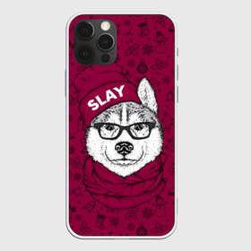 Чехол для iPhone 12 Pro Max с принтом Хаски в Рязани, Силикон |  | animals | breed | christmas | dog | fashionable | hat | head | holiday | husky | illustration | muzzle | riding | scarf | style | голова | ездовая | животные | иллюстрация | модный | очки | порода | праздник | рождество | собака | стиль 