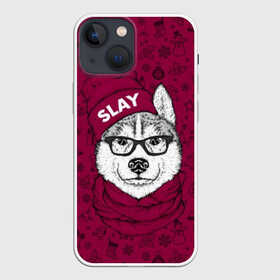 Чехол для iPhone 13 mini с принтом Хаски в Рязани,  |  | animals | breed | christmas | dog | fashionable | hat | head | holiday | husky | illustration | muzzle | riding | scarf | style | голова | ездовая | животные | иллюстрация | модный | очки | порода | праздник | рождество | собака | стиль 