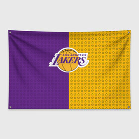 Флаг-баннер с принтом Lakers (1) в Рязани, 100% полиэстер | размер 67 х 109 см, плотность ткани — 95 г/м2; по краям флага есть четыре люверса для крепления | ball | basket | basketball | kobu | lakers | lebron | los angeles | баскетбол | коюи | леброн | лейкерс | лос анджелис