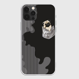 Чехол для iPhone 12 Pro Max с принтом Мопс в кармане в Рязани, Силикон |  | animal | breed | dog | funny | illustration | imprint | paw | pocket | pug | puppy | sits | small | trace | животное | иллюстрация | карман | лапа | маленький | мопс | отпечаток | порода | сидит | след | смешная | собака | щенок