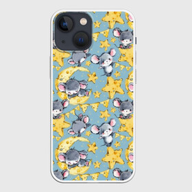 Чехол для iPhone 13 mini с принтом Сыр и мыши в Рязани,  |  | animals | blue | cheese | cute mice | flags | garlands | mice | month | rodents | sky | stars | гирлянды | голубое | грызуны | животные | звезды | месяц | милые | мышата | мыши | небо | сыр | флажки