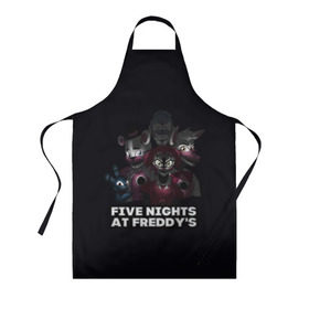 Фартук 3D с принтом Five Nights At Freddys в Рязани, 100% полиэстер | общий размер — 65 х 85 см, ширина нагрудника — 26 см, горловина — 53 см, длина завязок — 54 см, общий обхват в поясе — 173 см. Принт на завязках и на горловине наносится с двух сторон, на основной части фартука — только с внешней стороны | 5 ночей с фредди | five nights at freddys | foxy | аниматроники | игра | компьютерная игра | робот | фокси | фредди | фреди | чика