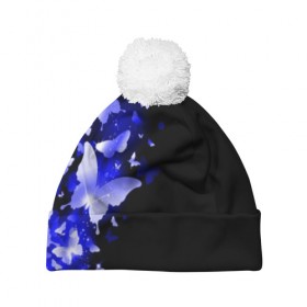 Шапка 3D c помпоном СИНИЕ БАБОЧКИ: в Рязани, 100% полиэстер | универсальный размер, печать по всей поверхности изделия | butterflies | texture | бабочки | мода | текстуры | эффект бабочки