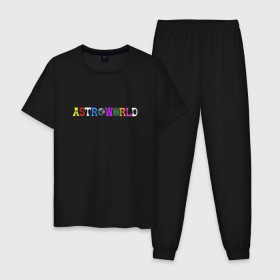 Мужская пижама хлопок с принтом astroworld в Рязани, 100% хлопок | брюки и футболка прямого кроя, без карманов, на брюках мягкая резинка на поясе и по низу штанин
 | astroworld | astroworld merch | astroworld travis | merch | travis scott | travis scott astroworld | альбом astroworld | дженнер трэвис скотт | трэвис скотт