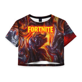 Женская футболка Cropp-top с принтом FORTNITE LIQUID FIRE в Рязани, 100% полиэстер | круглая горловина, длина футболки до линии талии, рукава с отворотами | Тематика изображения на принте: 2019 | armor | armour | cybersport | esport | fortnite | game | llama | logo | броня | игра | киберспорт | лава. | лама | фиолетовый | фирменные цвета | фортнайт