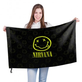 Флаг 3D с принтом Nirvana 1 в Рязани, 100% полиэстер | плотность ткани — 95 г/м2, размер — 67 х 109 см. Принт наносится с одной стороны | cobain | kurt | kurt cobain | nirvana | rock | smile | гитара | кобейн | курт | курт кобейн | нирвана | рок