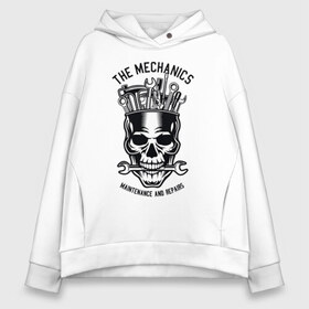 Женское худи Oversize хлопок с принтом The mechanics в Рязани, френч-терри — 70% хлопок, 30% полиэстер. Мягкий теплый начес внутри —100% хлопок | боковые карманы, эластичные манжеты и нижняя кромка, капюшон на магнитной кнопке | авто | автомобиль | гараж | гонки | двигатель | машина | механик | мотор | ретро | техника