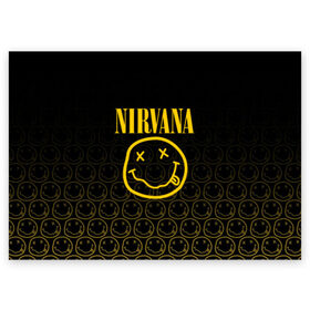 Поздравительная открытка с принтом NIRVANA в Рязани, 100% бумага | плотность бумаги 280 г/м2, матовая, на обратной стороне линовка и место для марки
 | music | nirvana | rip smile | rock | smile | группа | курт кобейн | музыка | нирвана | рок | смайл