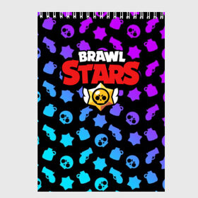 Скетчбук с принтом BRAWL STARS в Рязани, 100% бумага
 | 48 листов, плотность листов — 100 г/м2, плотность картонной обложки — 250 г/м2. Листы скреплены сверху удобной пружинной спиралью | 8 bit | 8 бит | bibi | brawl stars | crow | el brown | leon | leon shark | max | mr.p | sally leon | shark | stars | virus | werewolf | акула | биби | вирус | ворон | леон | оборотень | пингвин