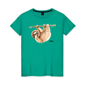 Женская футболка хлопок с принтом Ленивец в Рязани, 100% хлопок | прямой крой, круглый вырез горловины, длина до линии бедер, слегка спущенное плечо | sloth | ленивец | ленивцы
