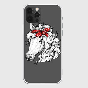 Чехол для iPhone 12 Pro Max с принтом Белая лошадь в Рязани, Силикон |  | animal | background | bandana | black | color | cool | fauna | gray | head | headdre | hipster | horse | image | look | mane | red | white | world | бандана | белый | взгляд | голова | головной | грива | животное | животный | имидж | конь | красный | лоша