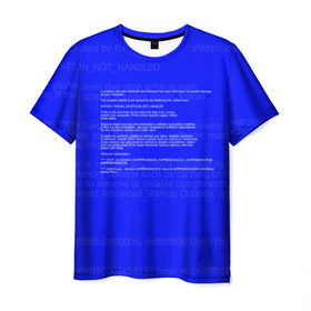 Мужская футболка 3D с принтом СИНИЙ ЭКРАН СМЕРТИ в Рязани, 100% полиэфир | прямой крой, круглый вырез горловины, длина до линии бедер | anonymus | blue death screen | cod | hack | hacker | it | program | texture | айти | аноним | анонимус | взлом | код | кодинг | программа | программист | текстура | хак | хакер