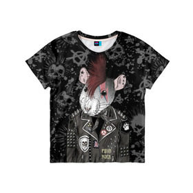 Детская футболка 3D с принтом Крыса в косухе в Рязани, 100% гипоаллергенный полиэфир | прямой крой, круглый вырез горловины, длина до линии бедер, чуть спущенное плечо, ткань немного тянется | anarchy | clothes | cool | earring | hairstyle | hamster | icon | jacket | mohawk | mouse | music | muzzle | piercing | punk | rat | riveting | rock | skull | spikes | анархия | значок | ирокез | к | клепки | круто | крыса | куртка | музыка | мышь