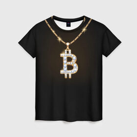 Женская футболка 3D с принтом Бриллиантовый биткоин в Рязани, 100% полиэфир ( синтетическое хлопкоподобное полотно) | прямой крой, круглый вырез горловины, длина до линии бедер | bitcoin | black | chain | color | diamond | emblem | gold | golden | hip hop | logo | luxury | money | style | symbol | алмаз | блеск | блестящий | бриллиант | валюта | деньги | знак | золото | золотой | криптовалюта | кулон | логотип | люкс | роскошь | с
