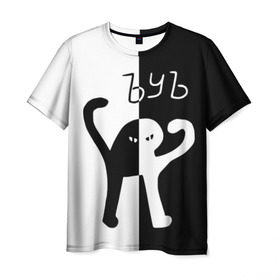 Мужская футболка 3D с принтом ЪУЪ (Black-White). в Рязани, 100% полиэфир | прямой крой, круглый вырез горловины, длина до линии бедер | cat | mem | memes | интернет приколы | кот | мем | мем кот | ъуъ | ъуъ съука