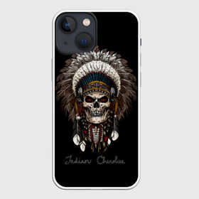 Чехол для iPhone 13 mini с принтом Череп с роучем в Рязани,  |  | cherokee | culture | ethnic | feathers | indian | national | navajo | roach | skeleton | skull | traditional | индеец | культура | навахо | национальный | перья | роуч | скелет | традиционный | череп | чероки | этнический