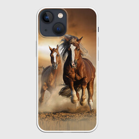 Чехол для iPhone 13 mini с принтом Бегущие лошади в Рязани,  |  | animal | color | dust | hooves | horse | mane | mustang | muzzle | nature | sky | speed | грива | животное | конь | копыта | лошадь | мустанг | небо | окрас | природа | пыль | скакун | скорость