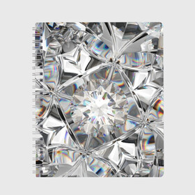 Тетрадь с принтом Бриллиантовый блеск в Рязани, 100% бумага | 48 листов, плотность листов — 60 г/м2, плотность картонной обложки — 250 г/м2. Листы скреплены сбоку удобной пружинной спиралью. Уголки страниц и обложки скругленные. Цвет линий — светло-серый
 | cut | diamond | gem | glitter | jewel | kaleidoscope | luxury | shine | sparkle | white | алмаз | белый | блеск | бриллиант | диамант | драгоценность | драгоценный камень | калейдоскоп | люкс | огранка | роскошь | сверкать | сияние