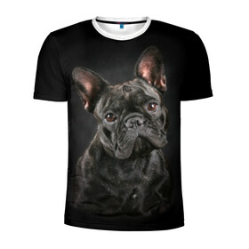 Мужская футболка 3D спортивная с принтом Французский бульдог в Рязани, 100% полиэстер с улучшенными характеристиками | приталенный силуэт, круглая горловина, широкие плечи, сужается к линии бедра | Тематика изображения на принте: animal | background | beast | black | breed | bulldog | cool | cute | dog | ears | french | jaw | look | muzzle | portrait | wool | бульдог | взгляд | животное | зверь | милый | пёс | порода | портрет | прикольно | псина | собака | уши | фон | фра