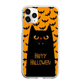 Чехол для iPhone 11 Pro Max матовый с принтом Happy Halloween в Рязани, Силикон |  | autumn | bat | black | cat | eyes | fangs | halloween | holiday | horror | horrors | mouse | yellow | глаза | желтый | жуть | клыки | кот | летучая | мышь | осень | праздник | ужасы | хэллоуин | черный