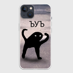 Чехол для iPhone 13 с принтом ЪУЪ СЪУКА (Оригинал) в Рязани,  |  | angry | cat | cursed | internet | meme | memes | pikabu | truxkot19 | блэт | дорога | злой | интернет | кот | мем | мемы | на дороге | оригинал | пикабу | прикол | приколы | руками | руки | съука | так | черный | ъеъ | ъуъ | юмор