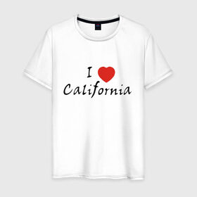 Мужская футболка хлопок с принтом I Love California в Рязани, 100% хлопок | прямой крой, круглый вырез горловины, длина до линии бедер, слегка спущенное плечо. | 