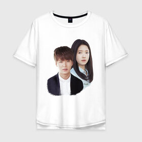 Мужская футболка хлопок Oversize с принтом Kim Tan and Cha Eun Sang в Рязани, 100% хлопок | свободный крой, круглый ворот, “спинка” длиннее передней части | Тематика изображения на принте: cha eun sang | kim tan | lee min ho | park shin hye | the heirs | ким тан | ли мин хо | наследники | пак шин хе | чха ын сан