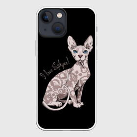 Чехол для iPhone 13 mini с принтом I Love Sphynx в Рязани,  |  | Тематика изображения на принте: breed | cat | eyes | kitty | look | muzzle | paws | sphinx | tail | взгляд | глаза | киса | котик | котэ | кошка | лапы | любовь | порода | сфинкс | хвост