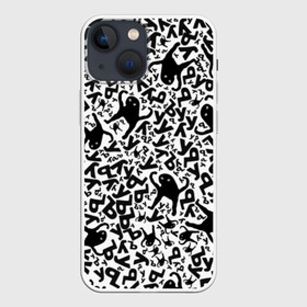 Чехол для iPhone 13 mini с принтом ЪУЪ в Рязани,  |  | белый | буквы | кот | кошка | мем | паттерн | узор | уъу | черный