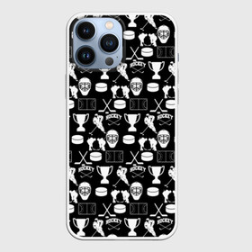 Чехол для iPhone 13 Pro Max с принтом ХОККЕЙ в Рязани,  |  | black and white | hockey | pattern | russia | sport | надписи | паттерн | россия | сборная хоккея | символика | спорт | спортсмен | текстура | хоккей | чемпионат | черно белый | я русский