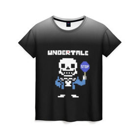 Женская футболка 3D с принтом Undertale STOP. в Рязани, 100% полиэфир ( синтетическое хлопкоподобное полотно) | прямой крой, круглый вырез горловины, длина до линии бедер | 3d | pixel | sans | stop | undertale | абстракция | алфавит | андертейл | буквы | геометрия | знак | игра | надпись | пиксель | пикселя | подземная история | текстура