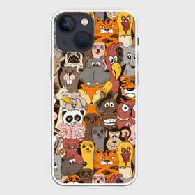 Чехол для iPhone 13 mini с принтом Прикольные зверушки в Рязани,  |  | bear | cat | dinosaur | dog | elephant | giraffe | monkey | owl | panda | penguin | pig | tiger | баран | бегемот | белка | динозавр | животное | жираф | заяц | звери | зверушки | кот | лев | лиса | лошадь | медведь | олень | осел | панда | петух