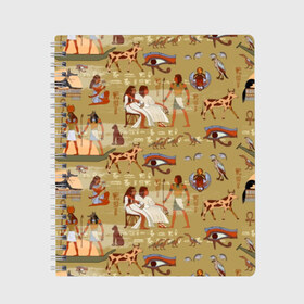 Тетрадь с принтом Египетские Боги в Рязани, 100% бумага | 48 листов, плотность листов — 60 г/м2, плотность картонной обложки — 250 г/м2. Листы скреплены сбоку удобной пружинной спиралью. Уголки страниц и обложки скругленные. Цвет линий — светло-серый
 | beetle | boat | cat | cow | egypt | eye | falcon | gods | hieroglyph | osiris | papyrus | pharaoh | ra | river | scarab | styx | боги | глаз | египет | жук | иероглиф | корова | кот | лодка | око | осирис | папирус | ра | река | скарабей | сокол | стикс |