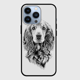 Чехол для iPhone 13 Pro с принтом Кокер спаниель в Рязани,  |  | animal | black | breed | cocker spaniel | cool | dog | eyes | interesting | look | muzzle | white | wool | белый | взгляд | глаза | животное | интересный | кокер спаниель | пёс | порода | прикольный | псина | собака | собакен | черный | шерсть