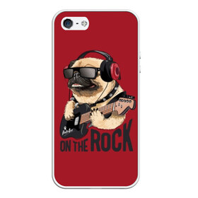 Чехол для iPhone 5/5S матовый с принтом On the rock в Рязани, Силикон | Область печати: задняя сторона чехла, без боковых панелей | animal | black | breed | cool | dog | guitar | headphones | motto | music | pug | red | rock | rock star | slogan | text | гитара | девиз | животное | красный | крутой | мопс | музыка | наушники | очки | порода | рок | рок звезда | слоган | соба