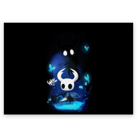 Поздравительная открытка с принтом Hollow Knight в Рязани, 100% бумага | плотность бумаги 280 г/м2, матовая, на обратной стороне линовка и место для марки
 | hollow knight | детская | для детей | игра | компьютерная игра | королевство | рыцарь | темный рыцарь | холлов кнайт | экшен