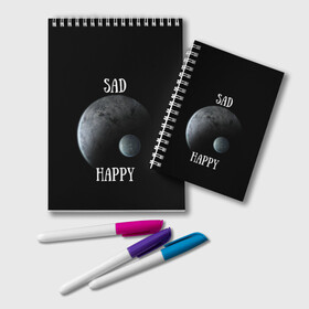 Блокнот с принтом Sad Happy в Рязани, 100% бумага | 48 листов, плотность листов — 60 г/м2, плотность картонной обложки — 250 г/м2. Листы скреплены удобной пружинной спиралью. Цвет линий — светло-серый
 | Тематика изображения на принте: jesus | rap | грустный | джизус | джизус возрождение | джизус рэпер | джизус ты ювелир | мерч | музыка | реп | рэп | счастливый