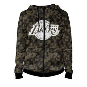 Женская толстовка 3D на молнии с принтом Los Angeles Lakers Camo в Рязани, 100% полиэстер | длина до линии бедра, манжеты и пояс оформлены мягкой тканевой резинкой, двухслойный капюшон со шнурком для регулировки, спереди молния, по бокам два кармана | camo | lakers | los angeles lakers | nba | баскетбол | камуфляж | лос анджелес лейкерс | нба | спорт | хаки