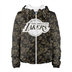 Женская куртка 3D с принтом Los Angeles Lakers Camo в Рязани, ткань верха — 100% полиэстер, подклад — флис | прямой крой, подол и капюшон оформлены резинкой с фиксаторами, два кармана без застежек по бокам, один большой потайной карман на груди. Карман на груди застегивается на липучку | camo | lakers | los angeles lakers | nba | баскетбол | камуфляж | лос анджелес лейкерс | нба | спорт | хаки