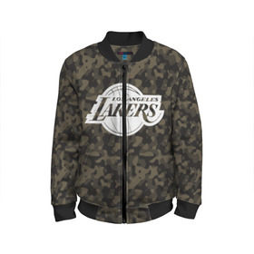 Детский бомбер 3D с принтом Los Angeles Lakers Camo в Рязани, 100% полиэстер | застегивается на молнию, по бокам два кармана без застежек, мягкие манжеты, по низу бомбера и на воротнике — эластичная резинка | camo | lakers | los angeles lakers | nba | баскетбол | камуфляж | лос анджелес лейкерс | нба | спорт | хаки