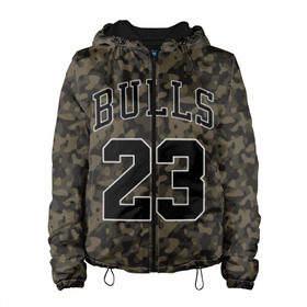 Женская куртка 3D с принтом Chicago Bulls 23 Camo в Рязани, ткань верха — 100% полиэстер, подклад — флис | прямой крой, подол и капюшон оформлены резинкой с фиксаторами, два кармана без застежек по бокам, один большой потайной карман на груди. Карман на груди застегивается на липучку | Тематика изображения на принте: bulls | camo | chicago | chicago bulls | nba | баскетбол | буллз | камуфляж | нба | спорт | хаки | чикаго | чикаго буллз