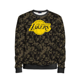 Детский свитшот 3D с принтом Los Angeles Lakers Camo Gold в Рязани, 100% полиэстер | свободная посадка, прямой крой, мягкая тканевая резинка на рукавах и понизу свитшота | Тематика изображения на принте: 