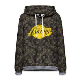 Мужская толстовка 3D с принтом Los Angeles Lakers Camo Gold в Рязани, 100% полиэстер | двухслойный капюшон со шнурком для регулировки, мягкие манжеты на рукавах и по низу толстовки, спереди карман-кенгуру с мягким внутренним слоем. | Тематика изображения на принте: 