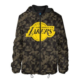 Мужская куртка 3D с принтом Los Angeles Lakers Camo Gold в Рязани, ткань верха — 100% полиэстер, подклад — флис | прямой крой, подол и капюшон оформлены резинкой с фиксаторами, два кармана без застежек по бокам, один большой потайной карман на груди. Карман на груди застегивается на липучку | Тематика изображения на принте: 