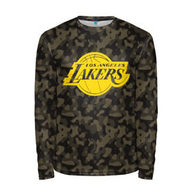 Мужской лонгслив 3D с принтом Los Angeles Lakers Camo Gold в Рязани, 100% полиэстер | длинные рукава, круглый вырез горловины, полуприлегающий силуэт | Тематика изображения на принте: 