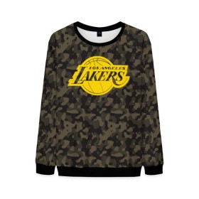 Мужской свитшот 3D с принтом Los Angeles Lakers Camo Gold в Рязани, 100% полиэстер с мягким внутренним слоем | круглый вырез горловины, мягкая резинка на манжетах и поясе, свободная посадка по фигуре | 